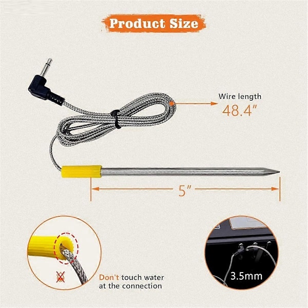 2-pack Kötttermometer för Träpelletsgrill, med Sondenut och Temperaturprobsklämma