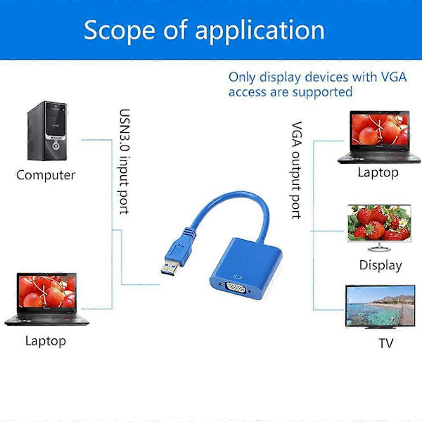 USB 3.0 til VGA Multi Display Converter for Win 7/8/10 Stasjonær PC Laptop