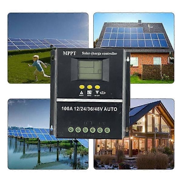 PWM 100A 12V 24V 36V 48V AUTO Aurinkoenergian Paneelin Latausohjain Aurinko PV Akun Lataus LCD MPPT:llä
