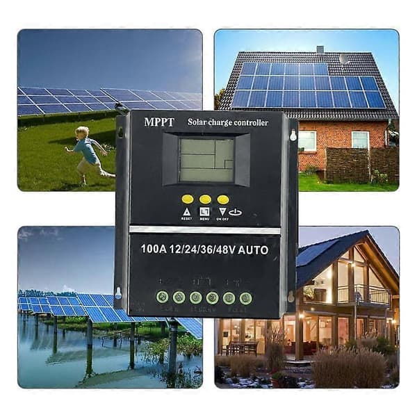 PWM 100A 12V 24V 36V 48V AUTO Solcellepanel Laderegulering Solcelle PV Batterilader med LCD MPPT