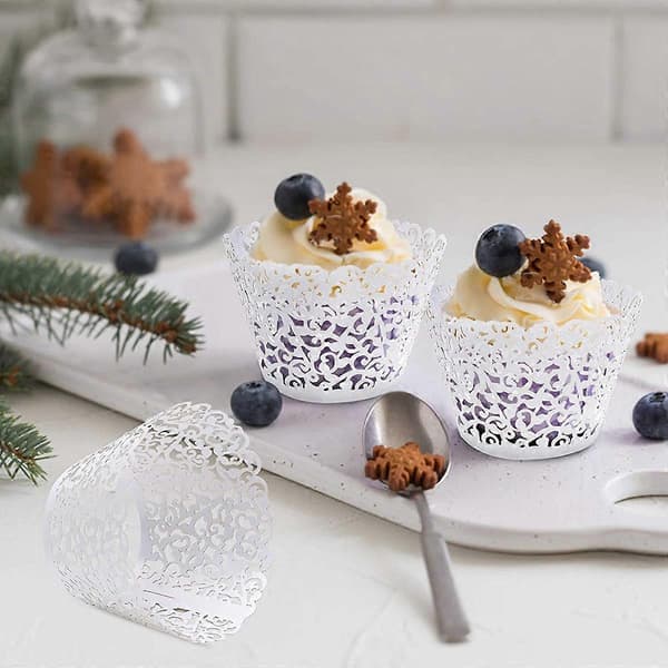 50 st Vit Cupcake-omslag Spets Cupcake-foder Cupcake-koppar Fodral för Bröllop Födelsedag