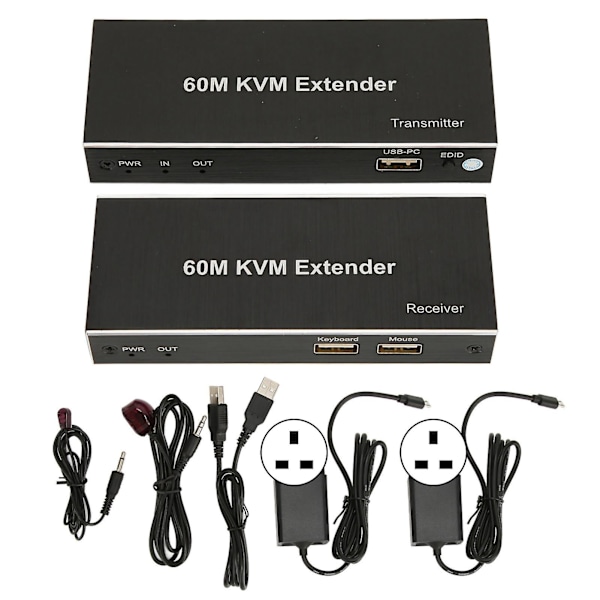 60m KVM Extender Multifunktionell 1080P 60Hz HD Multimedia Interface KVM USB Extender för TV DVD-spelare PC 100?240V