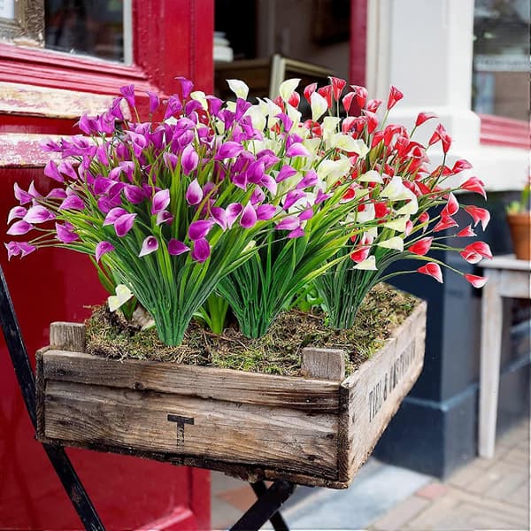 8 stk. kunstige blomster til dekoration, hvide calla liljer, højde 36 cm