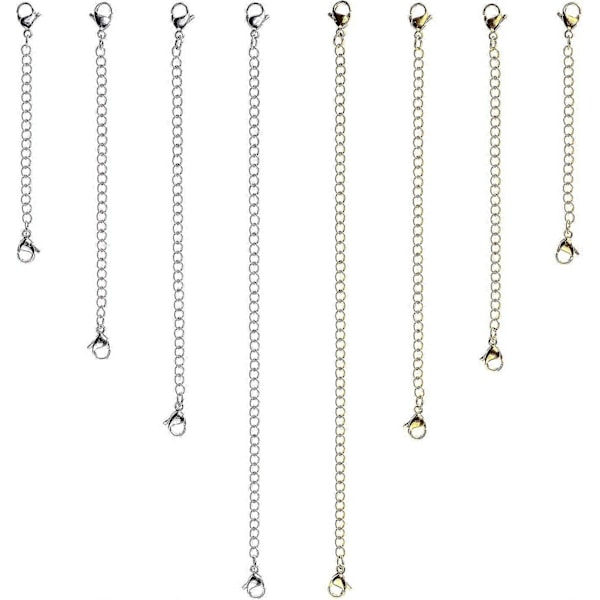 8 st Halsbandsförlängare Armbandsförlängare Förlängningskedja Set i Rostfritt Stål 4 Olika Längder: 15 cm 10 cm 7,5 cm 5 cm