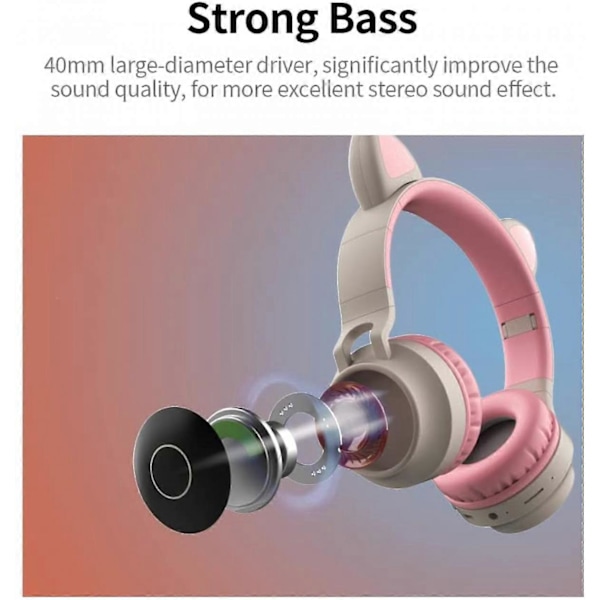 Katt Mjukt Öron, Katt Öron, Glittrande Hörlurar, Vikbara Trådlösa BT5.0 Hörlurar, Handsfree-läge, Med Mikrofon, AUX IN TF-kort MP3