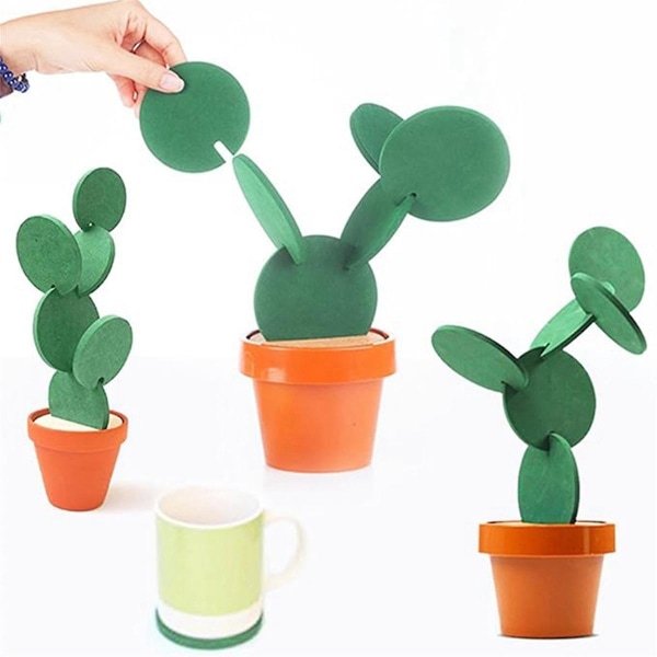 Coasters Diy Cactus Coaster, sett med 6 stykker med blomsterpotteholder for drinker Nyhet, hjemmekontor B