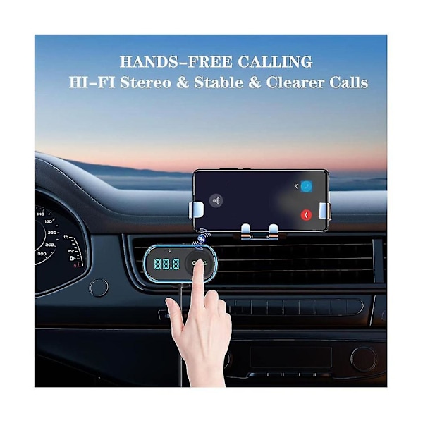 Bil Bluetooth FM-sändaradapter, Bilradio Bluetooth Handsfree-samtal, PD30W QC3.0 Snabbladdning, brusreducering