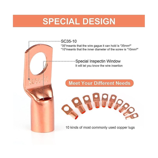 130 stk Kobbertråd Lugs, terminalforbindelser, bruges på Awg12 10 8 6 4 2 Kabel, krympe sæt, ring Ter