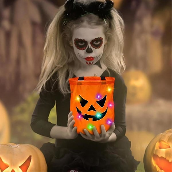 2 stk. LED-lys Halloween godtepose sammenleggbare spøkelsesposer multifunksjonell gjenbrukbar Halloween-bøtte for barn