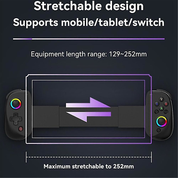 D8 Mobil Stretch med Let Gamepad til Dual Hall Trådløs Bluetooth Pc Tablet Switch Kropsvibrationsgreb, Sort