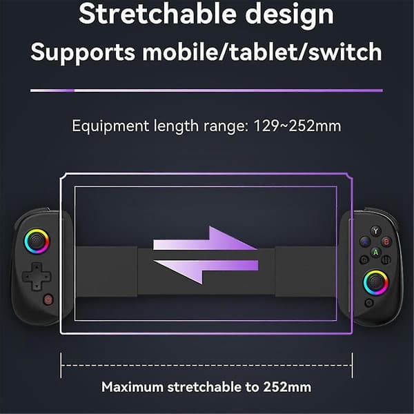 D8 Mobile Stretch -peliohjain valolla, kaksois-Hall-antureilla, langaton Bluetooth PC-tabletti Switch-konsolille, värinätoiminto, musta