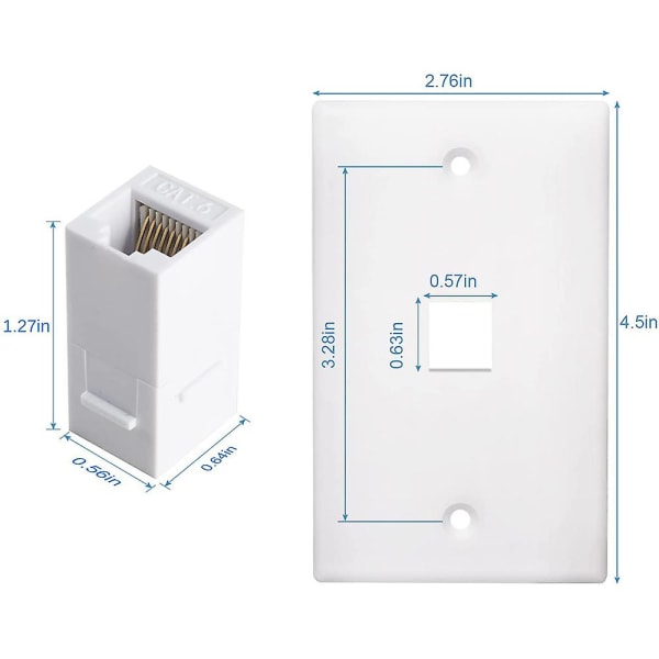 4-pak 1-ports Ethernet vægplade, Jack vægplade med RJ45 hun til hun inline koblingsindsats