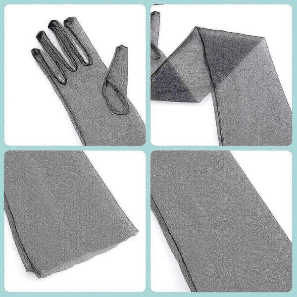 Lange, elastiske hansker for kvinner, albuelengde 70 cm, transparente lange tyllhansker