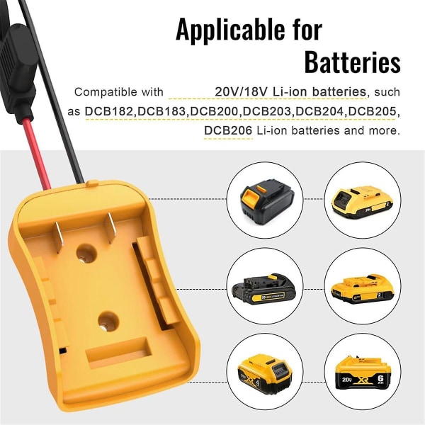 Power Wheels Adapter til 20V batteri med ledningsnet-stik til 12V, 12AWG ledning med 40A sikring