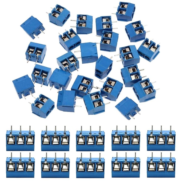 60 stk 5 mm stigning 2 pinner og 3 pins PCb-monteringsskrue terminalblokkkontakt for (50 x 2 pinner, 10 x 3 pinner)