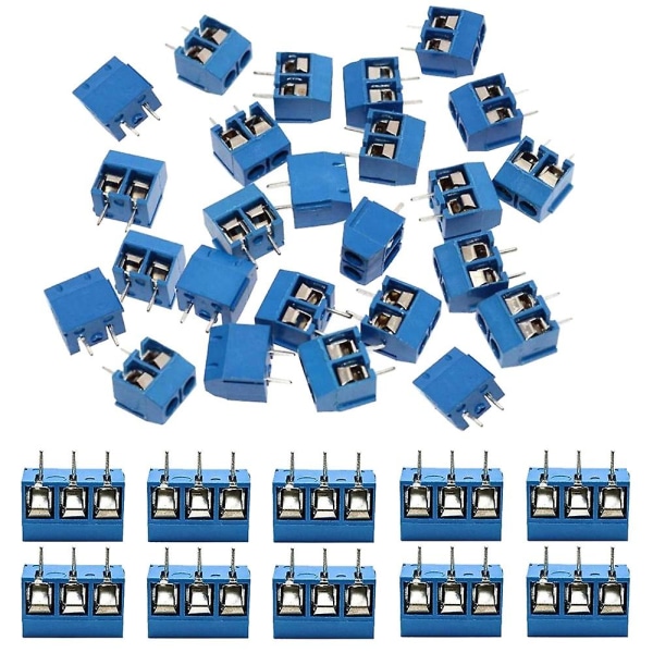 60 stk. 5mm Pitch 2-polet & 3-polet PCB-monteret skrueterminalblok-stik til (50 x 2-polet, 10 x 3-polet)