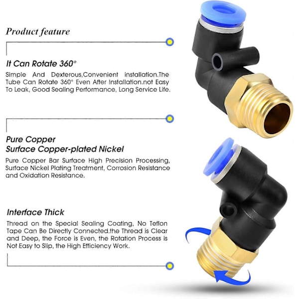 Rörmuff Vinkel 4mm Rör OD x 1/4 BSP Push-to-Connect Kopplingar PL4-02 (2-pack)
