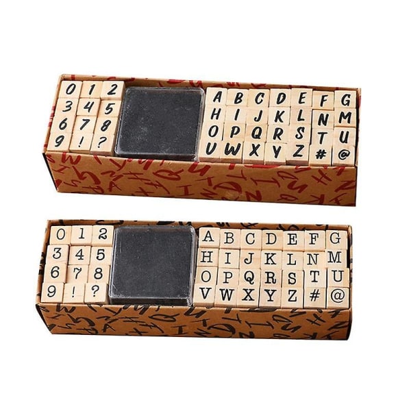 2 sarjaa aakkosleimoja Vintage puinen kirjain numero symboli leimasarja mustalla set kortinvalmistussuunnittelijalle