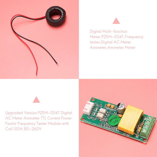 Päivitetty versio PZEM-004T Digitaalinen AC-mittari Ampeerimittari TTL Virtatekijä Taajuus Testeri Moduuli Käämin 100A 80-260V
