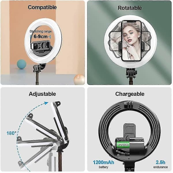 Selfie Ring Light med Stativ Bluetooth Fjärrkontroll 6.3\" Ring Light