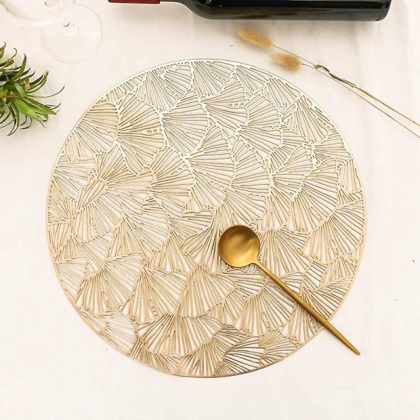 Guld Ginkgo Leaf Runde dækkeservietter til spisebord, sæt med 6 dekorationer