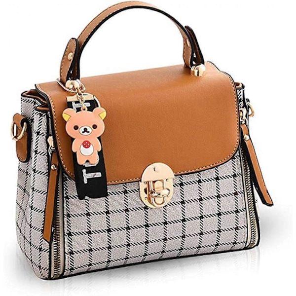 Damhandväska Söt Crossbody Väska för Flickor Gitter Axelväskor PU Läder Messenger Väska Topphandtag Väska med Flik Rosa