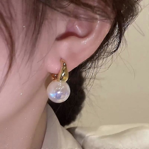 Dame Perle Øreringe Sølv Hvidguld Dråbe Øreringe Cubic Zirconia Perle Øreringe Store 14mm