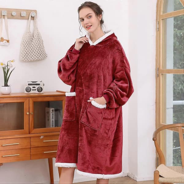 Hettegenserteppe med Lomme Dame Oversized Sherpa Hettegenser Unisex Super