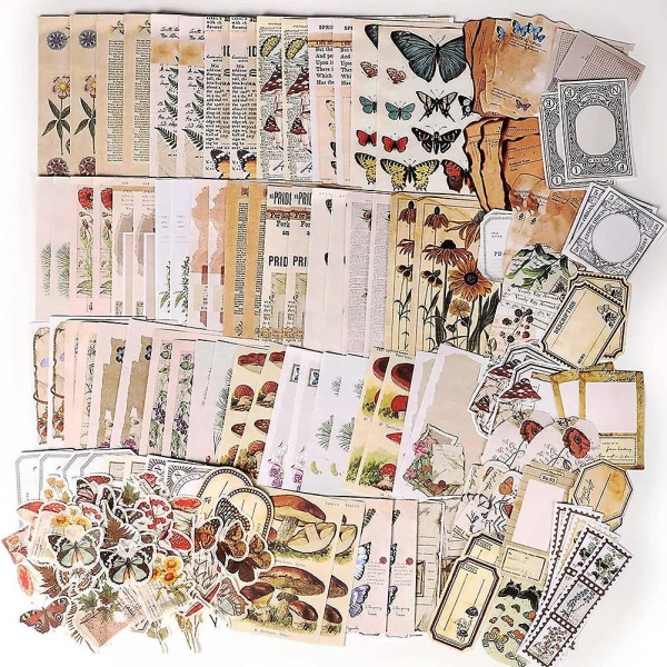 200 stycken Vintage Scrapbook Supplies Pack för skräptidningsplanerare gör-det-självpappersklistermärken Vintage Ephemera Pack Decoupage