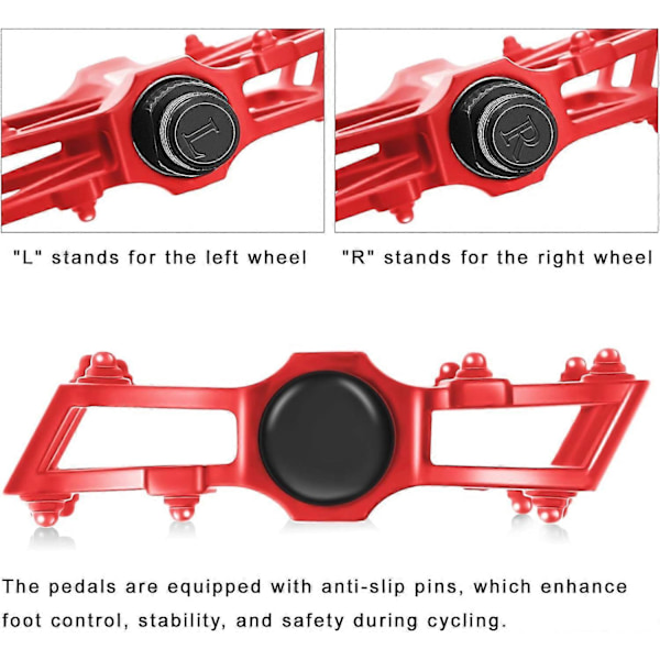 Cykelfodpedaler 9/16\" Anti-Slip Holdbare Til Universal BMX Mountainbike Racercykel Trekking Cykel Rød