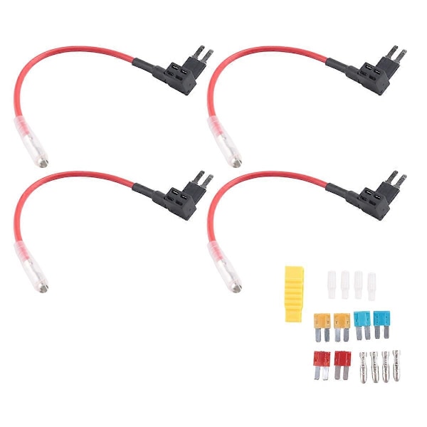 4 stk. 12V-24V Add-A-Circuit Micro2 sikringsholder, Piggy Back bladsikringsholder med ledningsnet
