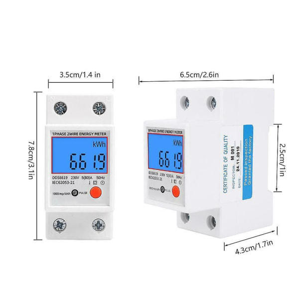 Sinotimer DDS6619-012 AC 220V 80A LCD Digitaalinen Taustavalaistu Yksivaiheinen Energianmittauslaite kWh Virrankulutus