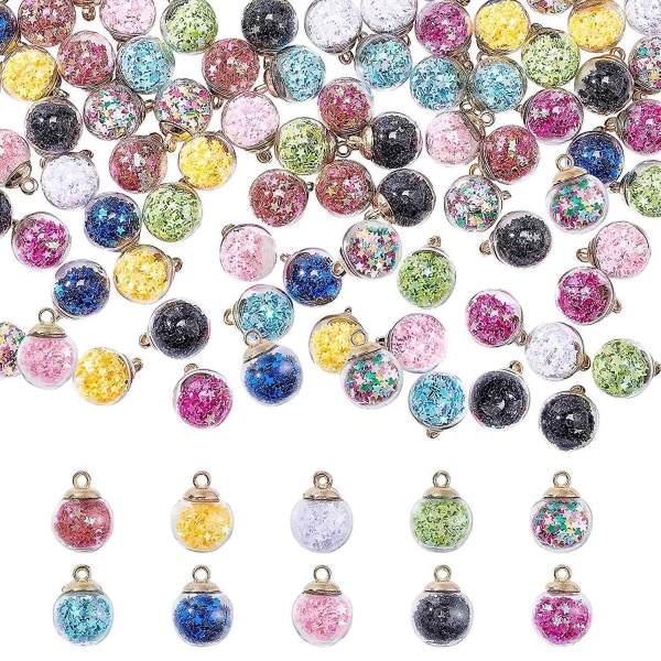 100 stk Glaskugle vedhæng Charms 10 farver Stjerner Ørering vedhæng Smykker fremstilling til gør-det-selv halskæde