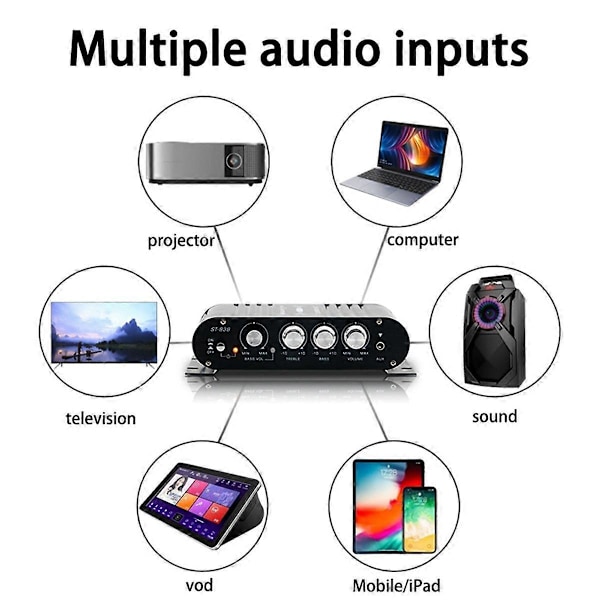 Sort Bil Bluetooth Forstærker HiFi Hjemme Audio Multi-Funktions Højttaler Professionel Feber til Bil (Adapter Inkluderet) EU STIK