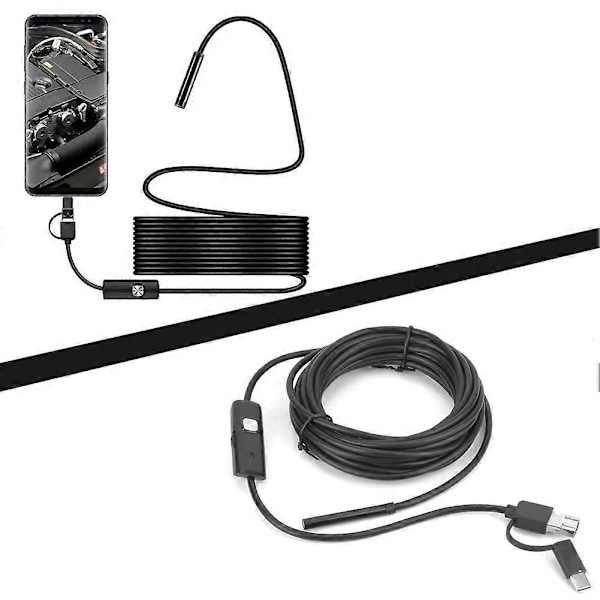 Y102 USB 3 i 1 Endoskop 5.5mm Lins 6LED 5M Kabel IP67 Vattentät Boroskop Inspektionskamera YEMAA