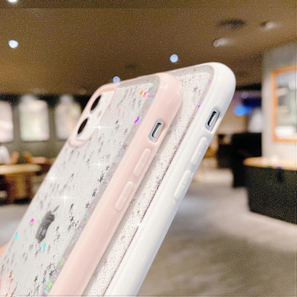 Kompatibelt med iPhone 11 Pro Max Skal för Tjejer, Mjukt Slimmat Fullt Skyddande Sött Genomskinligt Glittrigt Bling Stjärn Skal Glitter Fodral - Vit