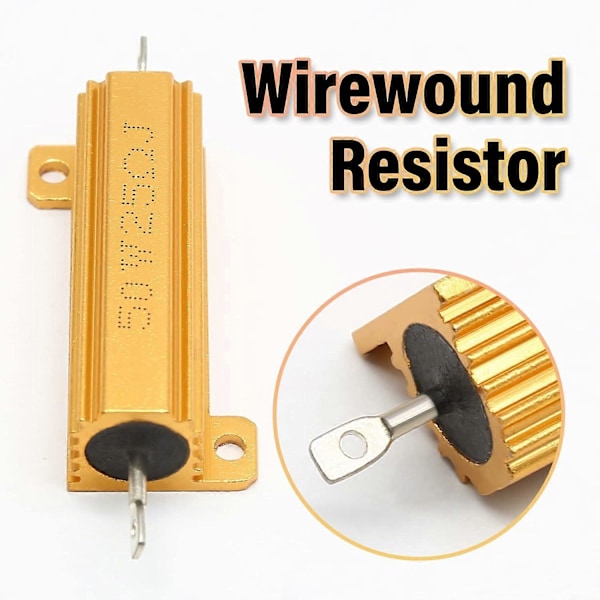 2 stk. 50W 25Ohm Trådviklet Effektmodstand, Aluminiumshus Modstand, Guld Chassis