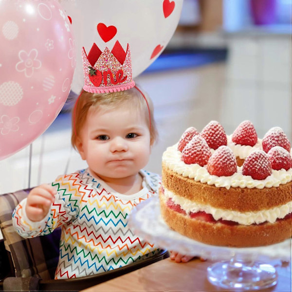 Jordgubbs 1-årsdag Hatt för Bebisflickor, Rosa Paljett Bär Första Födelsedagen