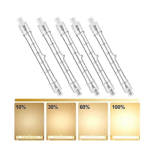 5-pak R7S 118mm 300W 230V, R7S Halogen Lineær Lyspære, Dimbar Halogenlampe for Byggearbeid