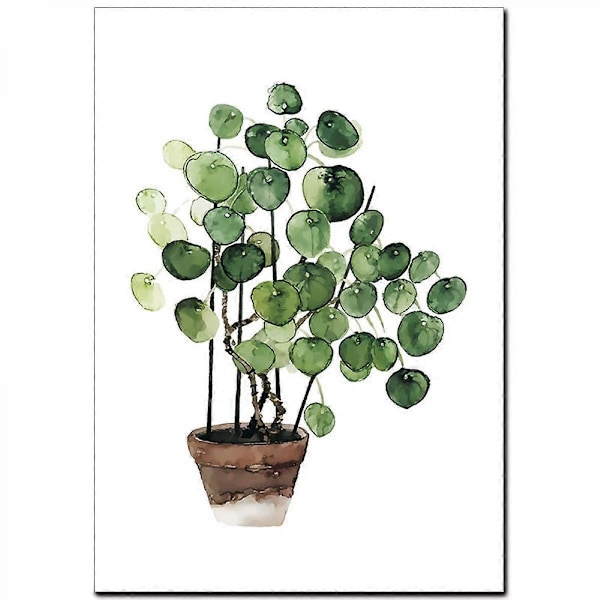 Wekity Gröna Blad Väggkonst Canvas Print Poster, Enkel Vitalitet Akvarellkonst Ritning Dekoration för Hem Vardagsrum Sovrum Kontor (Set om 4 Oinramade
