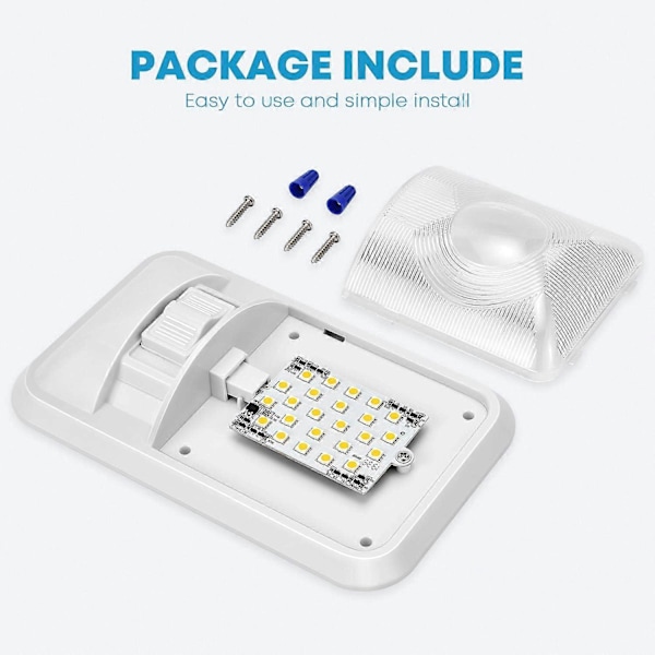 12V LED RV Kattovalaisin 280lm Kattolamppu Sisävalaistus Trailerille Moottorikodille Kytkimellä (2 kpl pakkaus)