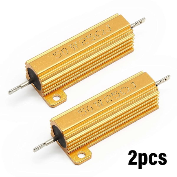 2 stk. 50W 25Ohm Trådviklet Effektmodstand, Aluminiumshus Modstand, Guld Chassis
