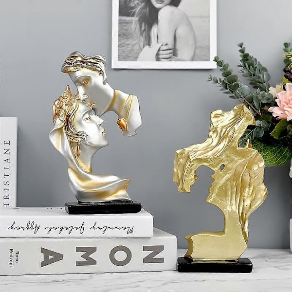 Kyssande Par Människoansikte Skulptur Resin