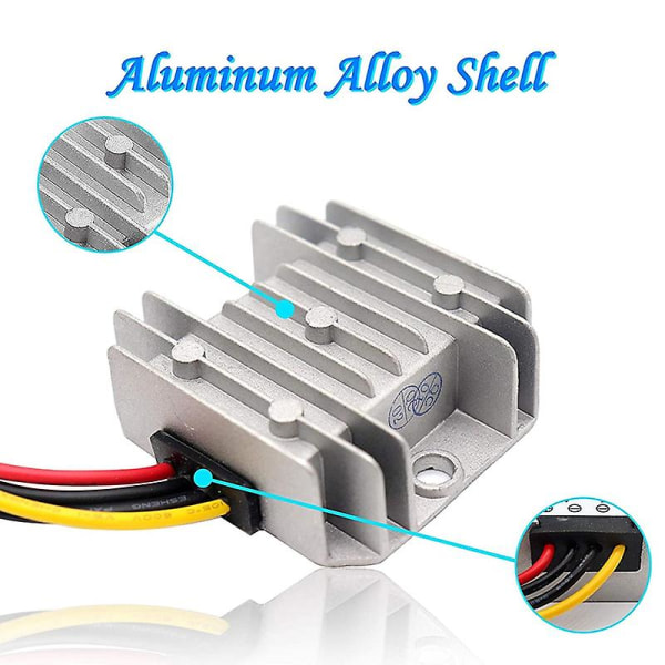 DC 24V til 12V Konverter, Spenningsreduksjonskonverter 5A 60W, Vanntett Transformator med Aluminiumsdeksel