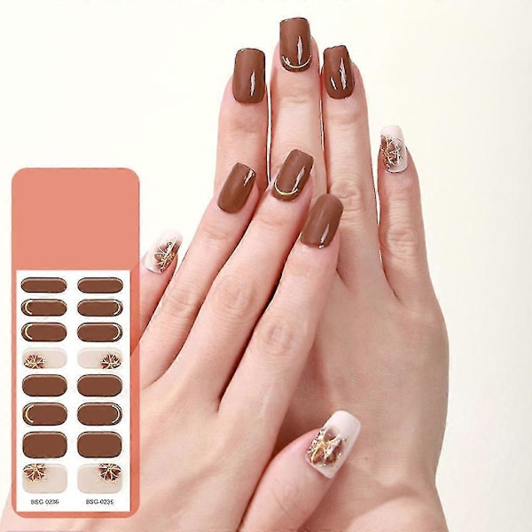 Semi-hærdede Gel Neglelak Strips Klæbende Gel Neglekunst Klistermærker Holdbare Glitter Gel Negle Wraps Klistermærke Med Neglefil