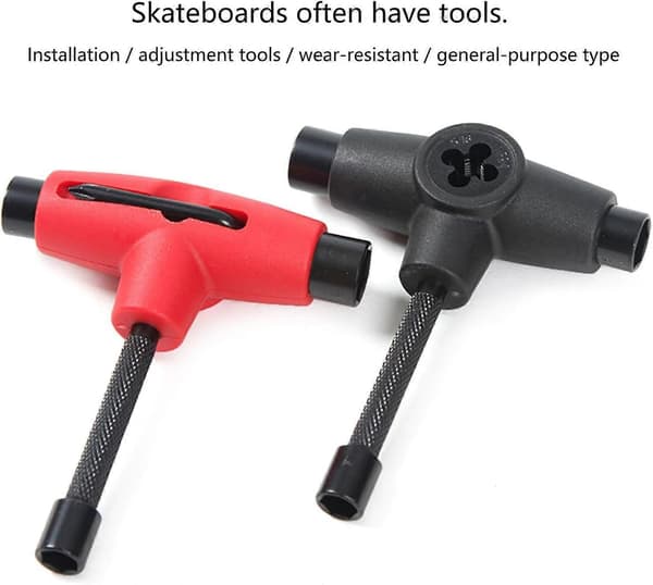 Multifunktionelt Skateboard T-Form Værktøj, til Længere Boards, Dæk- og Lejevedligeholdelse, Sort