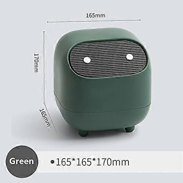 Mini Bänksoptunna med Lock, Söt Plastsoptunna för Skrivbord, Badrum, Bord eller Soffbord - Eliminera Bomullsrondeller, Sminksvampar (Grön)