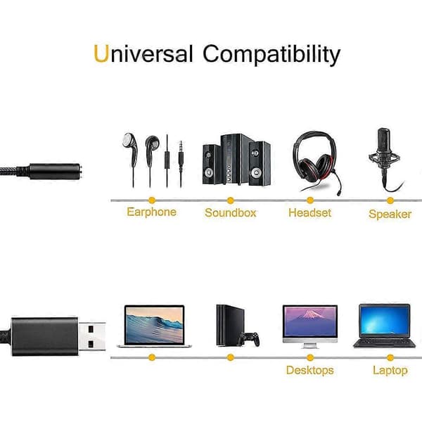 USB til 3,5 mm lydadapter med 3,5 mm hovedtelefon og mikrofon til Windows, til , til , til PC/Lapt