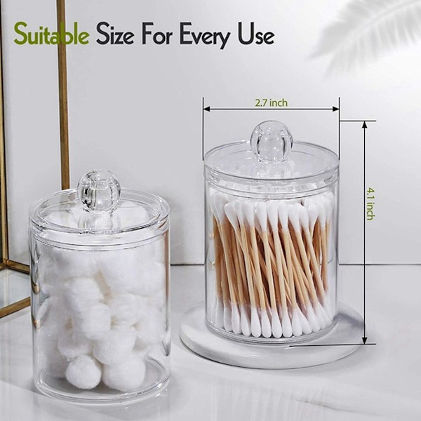 2x Qtip Holder Dispenser Til Bomuldsbolde, Bomuldsapotekkrukke Med Låg Til Badeværelsesbeholder