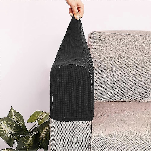 Sett med 2 elastiske fleece sklisikre beskyttelsestrekk for sofaarmelene